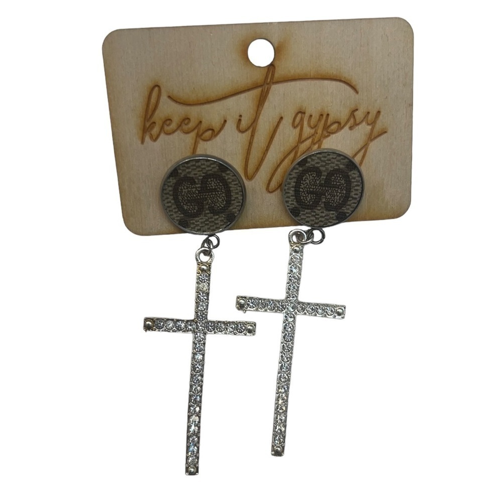 Gucci upcycled cross earrings